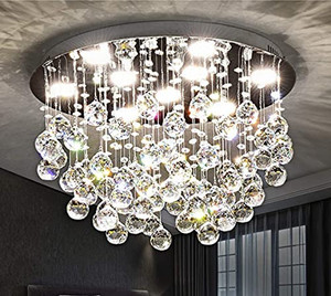lot 65467 image: Saint Mossi 9-Lights Modern Chandelier K9 Crystal Chandelier Light Fixture, Modern Flush Mount Ceiling Light Fixtures Raindrop Chandelier  (Retails $150)