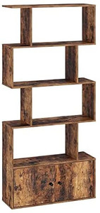 lot 65998 image: Rolanstar Bookshelf with Cabinet, 5-Tier Bookcase with Door, Freestanding Bookshelves Storage Display Shelf, Rustic Wooden Bookshelf   (May not be exact stock photo)