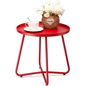 lot 66012 image: Outdoor Side Tables, Anti-Rust Outdoor End Table, Small Round Metal End Table Outdoor Table, Red