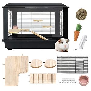 lot 66159 image: VINTEX Large Hamster Cages, Small Animal Habitat, Includes 5 Pack Hamster Toys and Habitat Accessories, Measures 24 L x 14 W x 17 H (Black Cage)