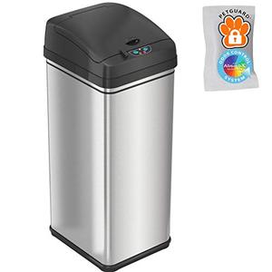 lot 66175 image: iTouchless 13 Gallon Pet-Proof Sensor Trash Can with AbsorbX Odor Filter Kitchen Garbage Bin Prevents Dogs & Cats Opening Lid, Plus, Stainless Steel with PetGuard