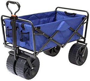 lot 66192 image: Outdoor Collapsible Folding Wagon, All terrain Wheels with Brake, Blue