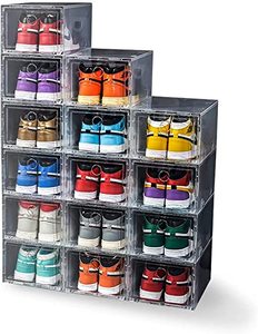 lot 66197 image: 12 Pack Shoe Storage Boxes, Shoe Box Clear Plastic Stackable, Drawer Type Front Opening Shoe Holder Containers  (Transparent)