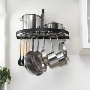 lot 66198 image: KES Pot Racks for Kitchen Wall Mounted, 27.5-Inch Semi-Circle Pot Hanger, Ideal for Pots, Pans, Cookware, Utensil, Black, KUR502S70A-BK