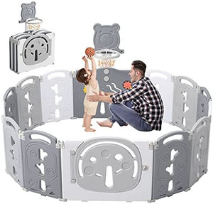 lot 66515 image: Baby Playpen, Dripex 14 Panel Baby Playard Foldable Kids Activity Centre Indoor Outdoor Baby Fence Play Pen NO Gaps with Gate Without Ball  (Stock photo may not be exact)