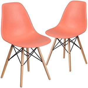 lot 66525 image: Flash Furniture 2 Pk. Elon Series Peach Plastic Chair with Wooden Legs
