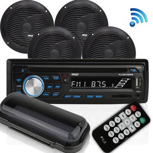 lot 66549 image: PYLE PLCDBT95MRB - Wireless Bluetooth Marine Audio Stereo - Kit wSingle DIN Universal Size Radio Receiver Hands-Free Calling 6.5 Waterproof Speakers CD Player MP3USBSD Readers & AMFM Radio
