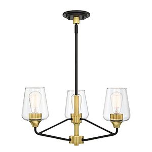 lot 67943 image: MOTINI 3-Light Chandelier Pendant Lighting, Black and Gold Brushed Brass, Mid Century Modern Ceiling Hanging Fixture with Clear Glass Shade