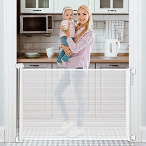 lot 67945 image: Retractable Baby Gate 54 Tough Durable Mesh Outdoor Retractable Gate Indoor Safety Mesh Baby Gates, Pet Dog Gate