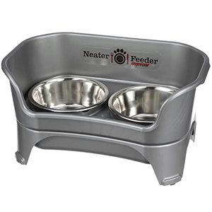 lot 67949 image: Neater Feeder Express for Medium to Large Dogs - Mess Proof Pet Feeder with Stainless Steel Food & Water Bowls - Drip Proof, Non-Tip, and Non-Slip - Gunmetal Grey