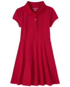 lot 67956 image: Girls Uniform Ruffle Pique Polo Dress - Ruby