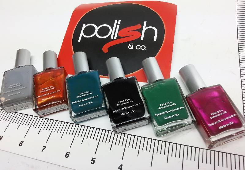 lot 9222-2 image: A complete gift set of 6 full size bottles of the Polish and Co. nail polish in 6 different exotic colors.