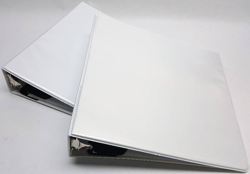 lot 8527 image: New pair of 11-12 X 11-12 X 2-34 3 Ring documents binders notebooks.  Clear pockets on all 3 sides