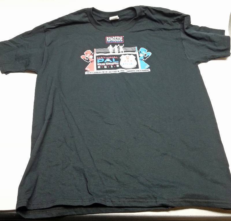 lot 8975LARGE image: Wild looking large Black 2015 Ringside Boxing National Police Athletic Tournament T Shirt
