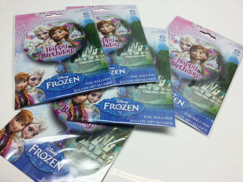 lot 9001-3 image: New package of 5 individual Frozen Happy Birthday Balloons with Anna & Elsa Princess 17 round Mylar Foil licensed