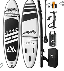 lot 10035 image: AKASO Inflatable Stand-Up Paddleboard, Yoga SUP with Backpack, Non-Slip Deck, Waterproof Bag, Leash, Floating Paddle and Hand Pump