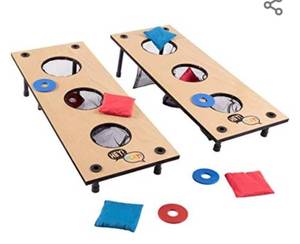 lot 22011 image: Hey Play 2-in-1 Washer Pitch and Beanbag Toss Set �� Indoor or Outdoor Wooden Classic Team Backyard and Tailgate Party Games for Kids and Adults