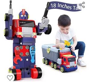 lot 22018 image: iPlay, iLearn 3 in 1 Large Transformer Toy Gifts for 4 5 6 7 Year Old Boys Birthday, Kids Take Apart Robot Toys, Big Truck & Building Tool Bench, Preschool Development Learning for 8 9 10 Years Child
