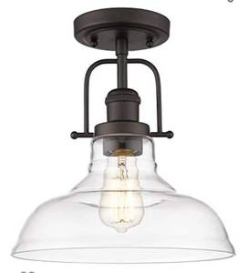 lot 22025 image: FEMILA Semi Flush Mount Ceiling Light, Farmhouse Close to Ceilight Lighting Fixture, Oil Rubbed Bronze Finish, Clear Glass Pendant Lamp Shade