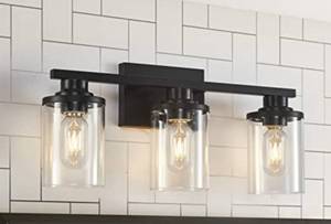 lot 22028 image: 3 Light Black Bathroom Vanity Light, Modern Bathroom Light Fixtures with Clear Glass Shade, Vanity Lights for Bathroom Above Mirror Sconces Wall Lighting for Bathroom, Vanity Table