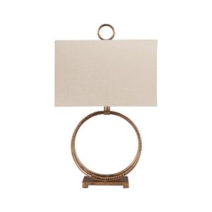 lot 33906 image: Signature Design by Ashley Mahala Antique Gold Finish 28 Metal Table Lamp