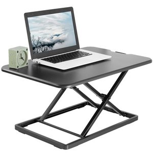 lot 33913 image: VIVO Black Ultra Slim 26 Height Adjustable Standing Desk Converter, Sit Stand Tabletop Monitor Riser (DESK-V001J)