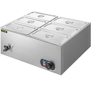 lot 33915 image: VEVOR 110V 6-Pan Commercial Food Warmer 850W Electric Countertop Steam Table 15cm6inch Deep Stainless Steel Bain Marie Buffet Large Capacity 7 Quart, Silver