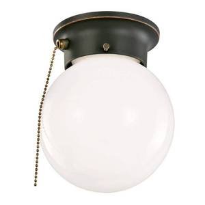 lot 33957 image: Design House 1-Light Oil Rubbed Bronze Ceiling Light with Opal Glass and Pull Chain