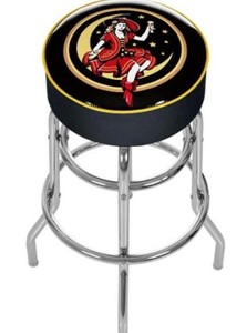 lot 33943 image: METAL BAR STOOL WITH LADY IN RED HOLDING A DRINK