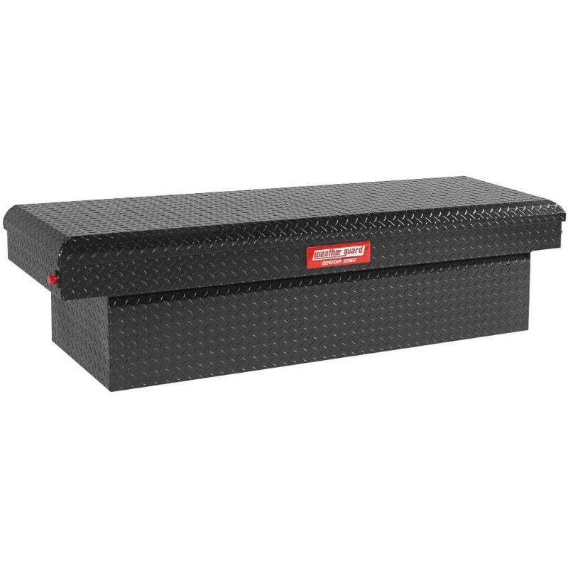 lot 25090 image: Weather Guard 71.38 in. Matte Black Aluminum Full Size Crossbed Truck Tool Box -Retail $684.92