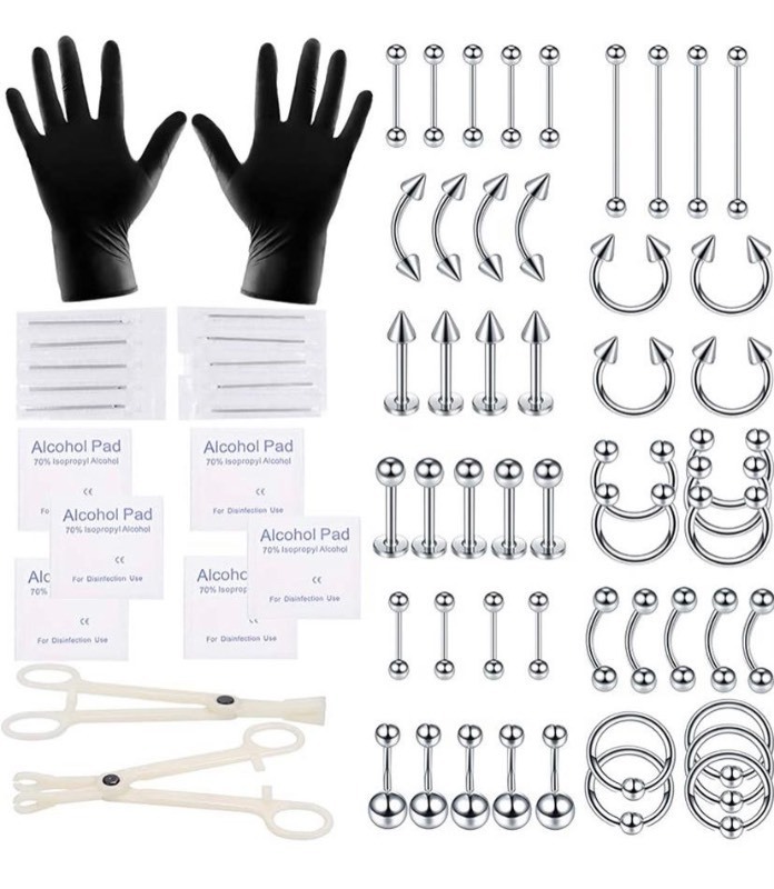 lot 25880 image: Oveta - 70PCS,  Piercing Kits 14G 16G Stainless Steel - Retail $14.99