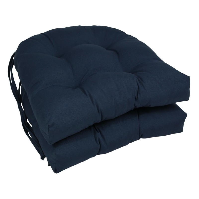 lot 25913 image: U shaped Chair Cushions Tufted Tie Back Navy  (Set of 2) - Retail $37.99