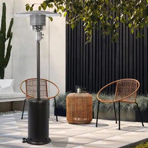 lot 24675 image: 47,000 BTU Stainless Steel Propane Outdoor Patio Heater with wheels Retail $198.00