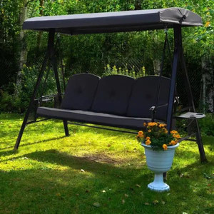 lot 24699 image: VEIKOUS 3-Seat Outdoor Converting Canopy Swing Lounge Chair with Cushions and Pillow for Porch Retail $327.60
