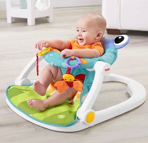 lot 24700 image: Fisher-Price Sit-Me-Up Floor Seat - Frog, portable baby chair with toys Retail $42.99