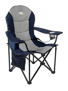 lot 24709 image: Coastrail Outdoor Padded Camping Chair with Lumbar Back Support, Oversized Heavy Duty Lawn Chair Folding Quad Arm Chair with Cooler Bag, Cup Holder & Side Pocket, Supports 400lbs Retail $54.99