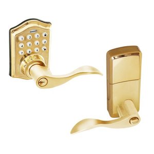 lot 24710 image: Honeywell Electronic Entry Lever Door Lock, Polished Brass