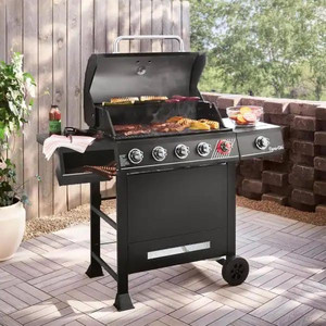lot 24732 image: Dyna-Glo 5-Burner Propane Gas Grill in Matte Black with TriVantage Multifunctional Cooking System Retail $319.00
