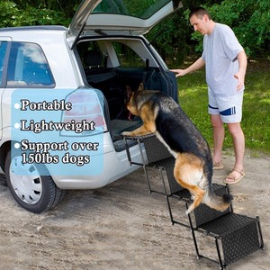 lot 24719 image: Pet Dog Car Step Stairs, Accordion Folding Pet Ramp for Indoor Outdoor Use, Lightweight Portable Auto Large Dog Ladder, Great for Cars, Trucks and SUVs Cargo, Sailboat, Couch and High Bed, 5 Steps Retail $78.99