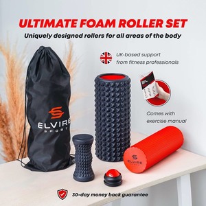 lot 25413 image: Foam Roller for Physical Therapy  Deep Tissue Muscle Roller Set - Includes Back Roller x2, Massage Roller, Massage Ball, Foot Roller - Foam Roller for Back, Neck, Feet & Leg Roller  ELVIRE SPORT -Retail $39.99