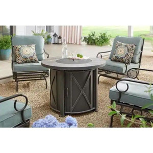 lot 24533 image: Hampton Bay - Park Canyon 35 in. Round Steel Propane Fire Pit&nbspHampton Bay - Park Canyon 35 in. Round Steel Propane Fire Pit Kit, Black - Retail $429.00