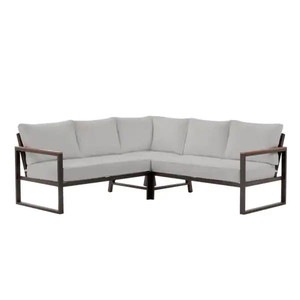 lot 24534 image: PARTIAL Does not have corner piece- Hampton Bay - West Park Black Aluminum Right Arm and Left Arm Outdoor Sectional Chair with Cushions Retail $2,029.00