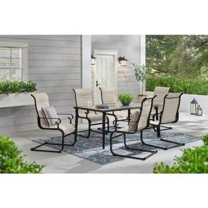 lot 24636 image: Hampton Bay - Glenridge Falls Rocking Steel Padded Sling Outdoor Dining Chair in Riverbed (2-Pack) - Retail $499.00