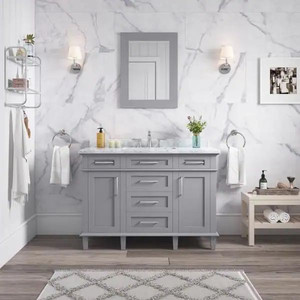lot 24744 image: Home Decorators Collection - Sonoma (48 in. W x 22 in. D x 34 in H) Bath Vanity in Pebble Gray with White   Carrara Marble Top - Retail $1,556.65