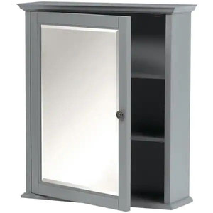 lot 24750 image: Home Decorators Collection - Hamilton (24 in. W x 27 in. H) Wall Mirror Cabinet in Grey, Silver Aluminum - Retail $249.00