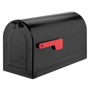 lot 24761 image: MB2 Post Mount Mailbox Black with Red Flag - Retail $94.98