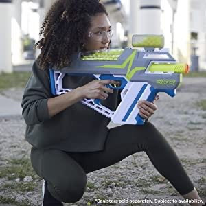 lot 24775 image: NERF Hyper Mach-100 Fully Motorized Blaster, 80 Hyper Rounds, Eyewear, Up to 110 FPS Velocity, Holds Up to 100 Rounds - Retail $49.99