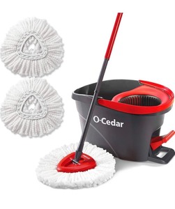 lot 24776 image: O-Cedar EasyWring Microfiber Spin Mop & Bucket Floor Cleaning System  2 Extra Refills, RedGray - Retail $56.98
