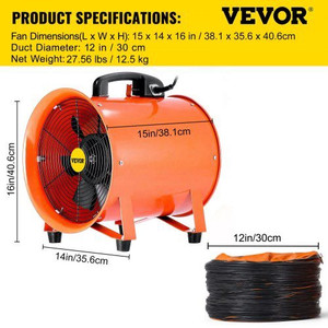 lot 24777 image: VEVOR-&nbspPortable Industrial Axial Ventilator Blower Workshop Extractor Fan w 500mm Duct Hose12 in. - Retail $135.00