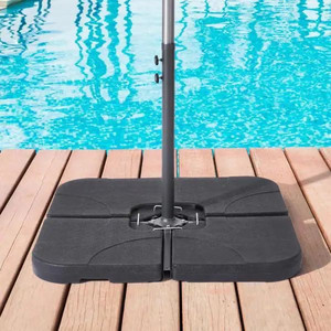 lot 24786 image: OYESERY - 180 lbs. Patio Umbrella Base in Black, Water Sand Filled Weighted Hanging Cantilever Umbrella Base (4-Pieces) - Retail $110.91